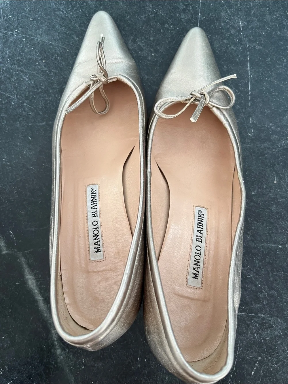 Manolo Blahnik Metallic Gold Pointed-Toe Kitten Heels